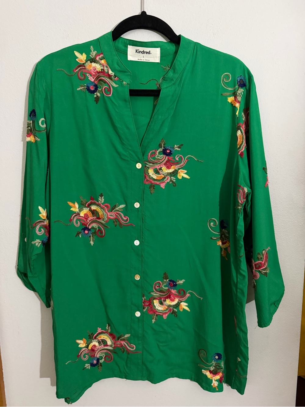 Kindred Green Embroidered Button-Front Blouse